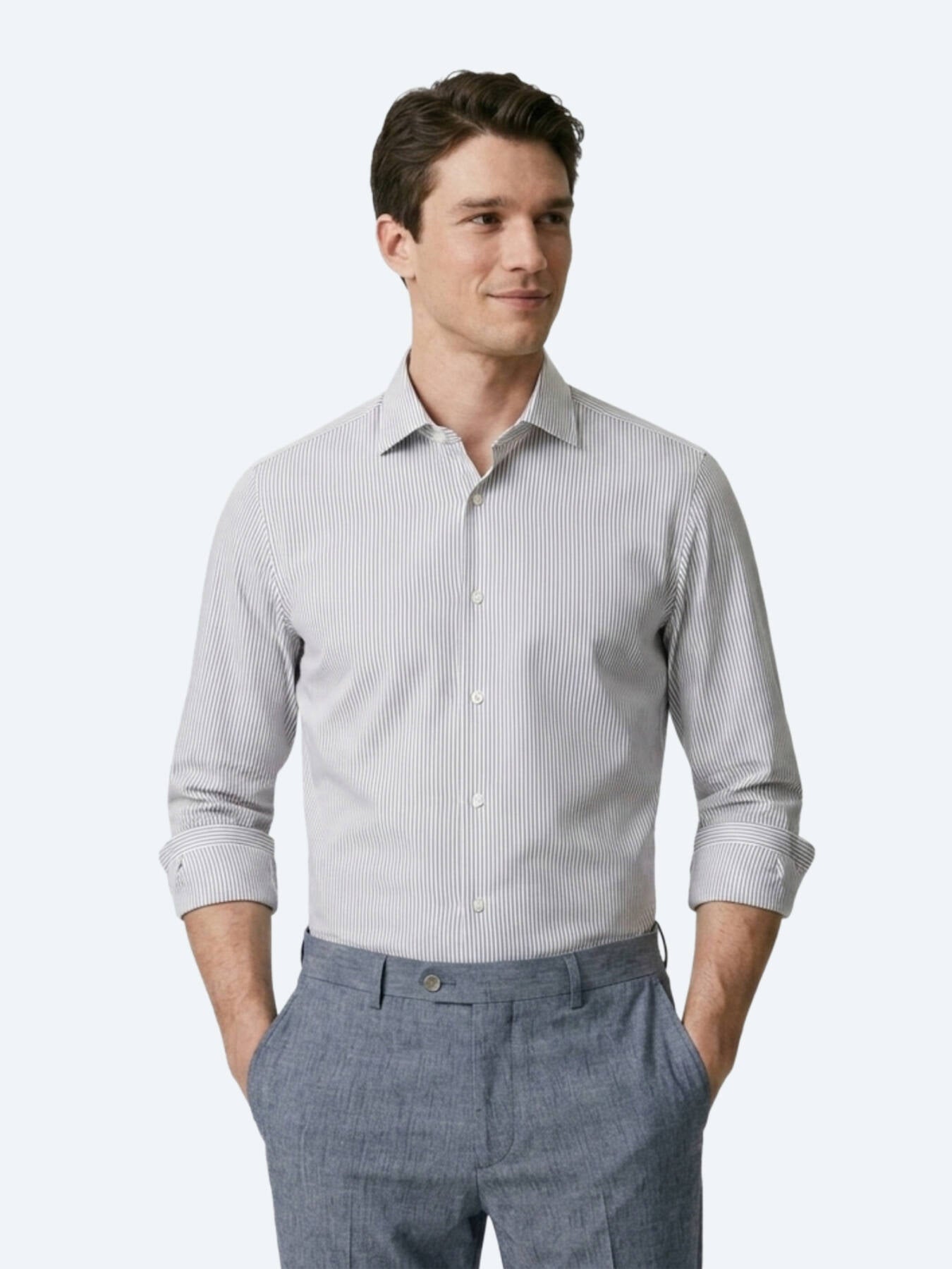 Lacivert Çizgili Regular Fit Uzun Dokuma Casual Pamuk Karışımlı Gömlek