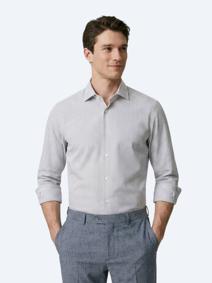 Lacivert Çizgili Regular Fit Uzun Dokuma Casual Pamuk Karışımlı Gömlek