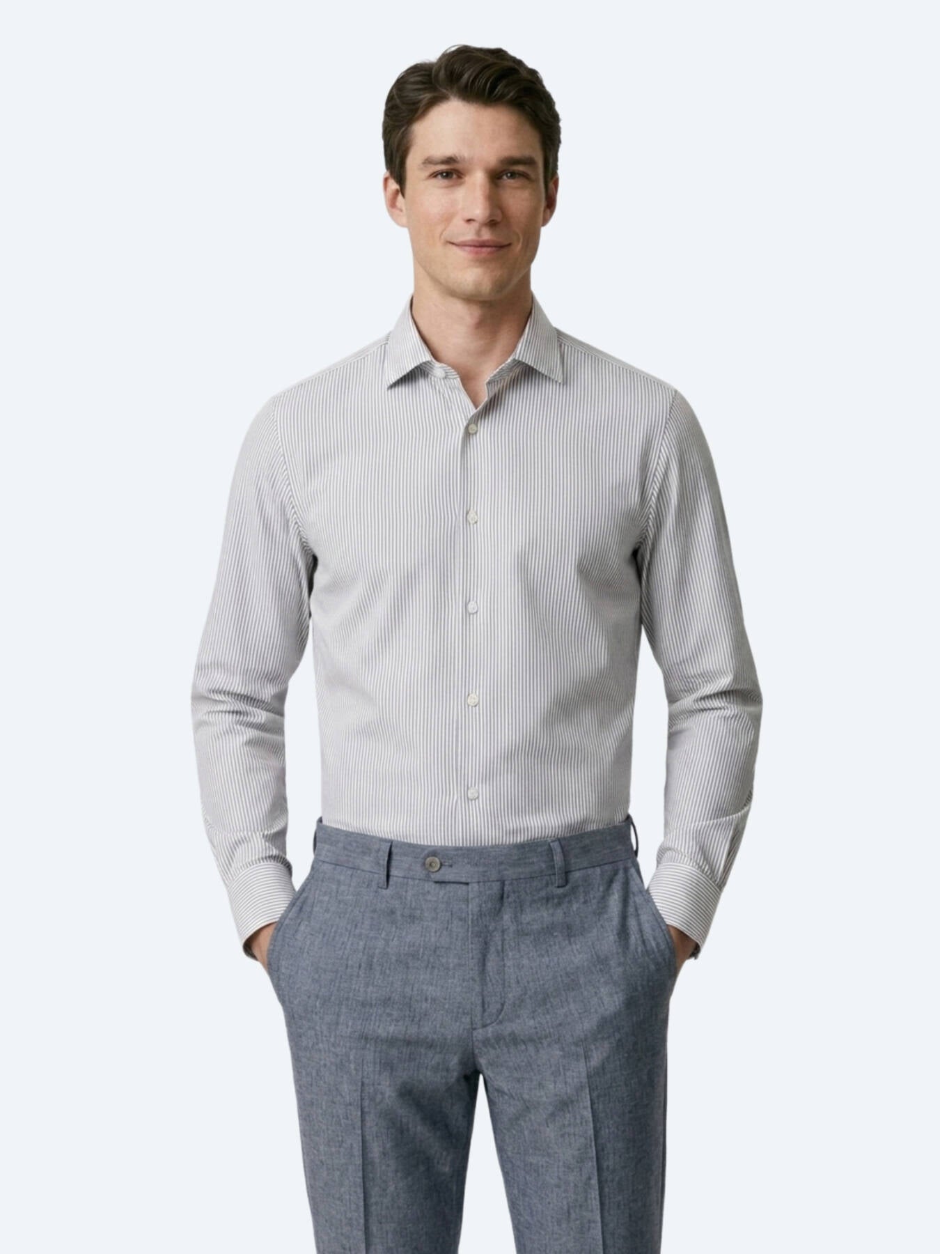 Lacivert Çizgili Regular Fit Uzun Dokuma Casual Pamuk Karışımlı Gömlek