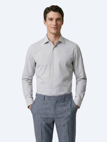 Lacivert Çizgili Regular Fit Uzun Dokuma Casual Pamuk Karışımlı Gömlek