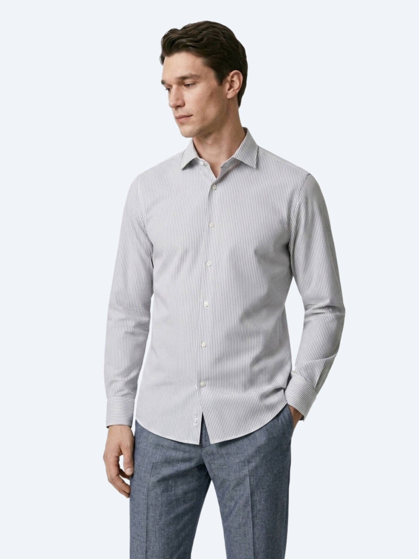 Lacivert Çizgili Regular Fit Uzun Dokuma Casual Pamuk Karışımlı Gömlek