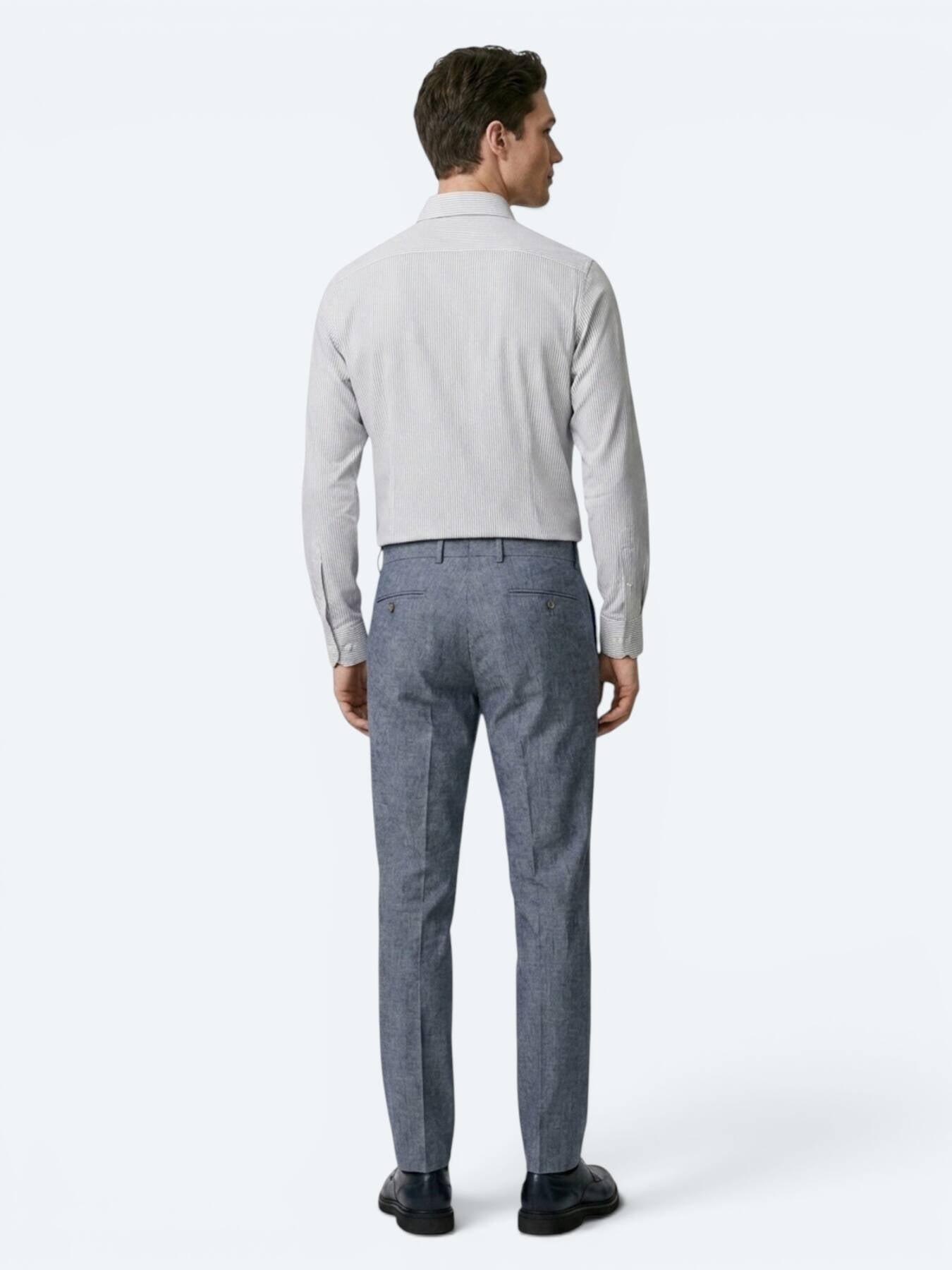Lacivert Çizgili Regular Fit Uzun Dokuma Casual Pamuk Karışımlı Gömlek