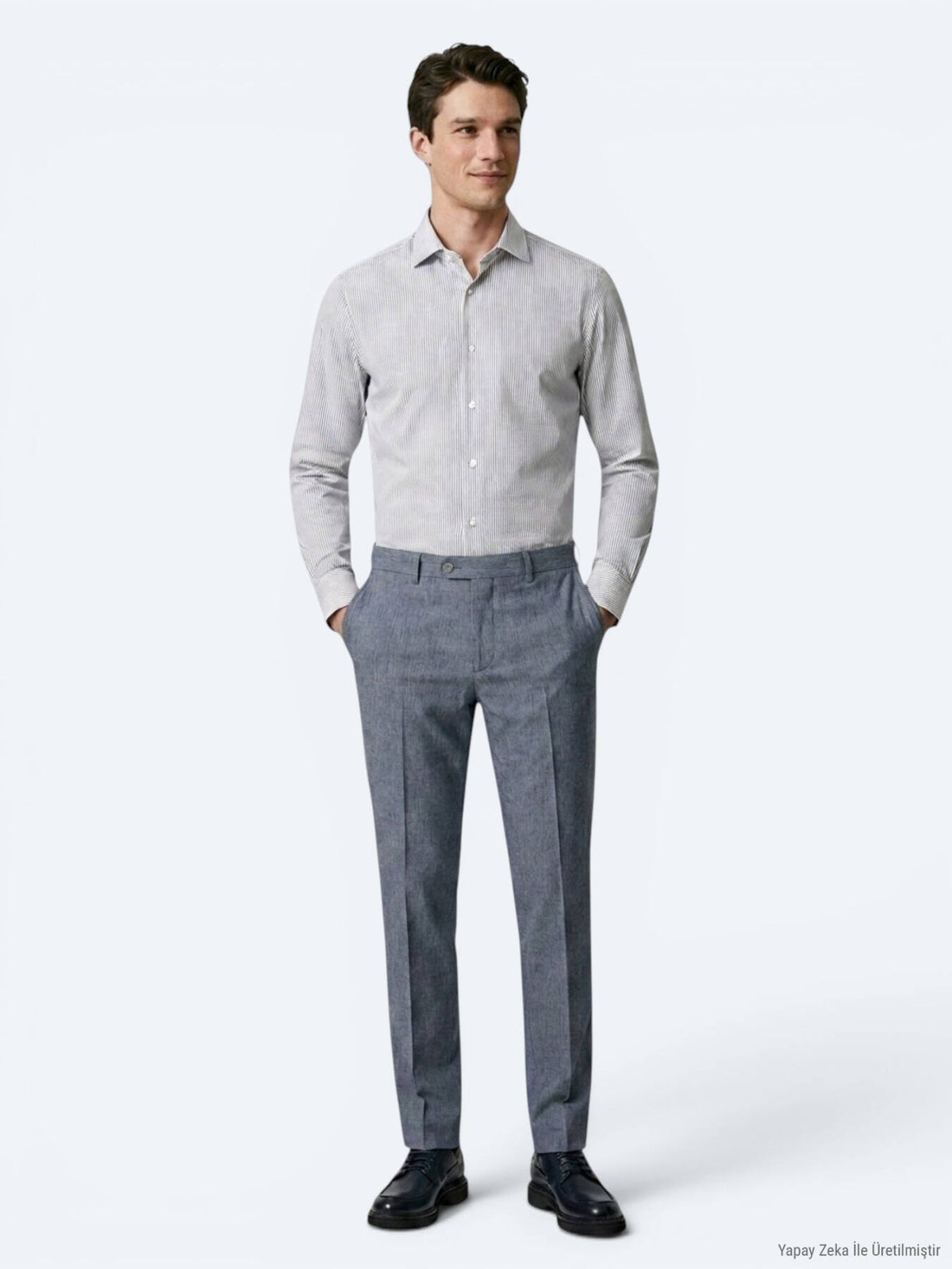 Lacivert Çizgili Regular Fit Uzun Dokuma Casual Pamuk Karışımlı Gömlek