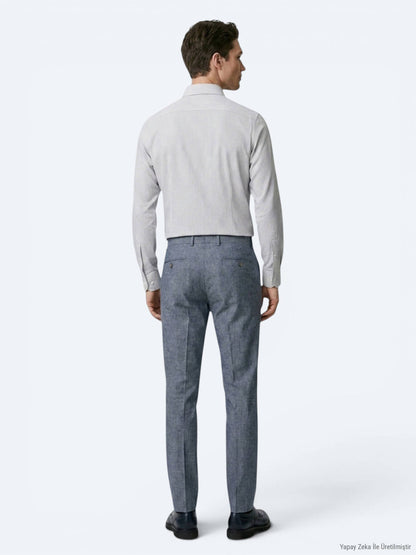 Lacivert Çizgili Regular Fit Uzun Dokuma Casual Pamuk Karışımlı Gömlek