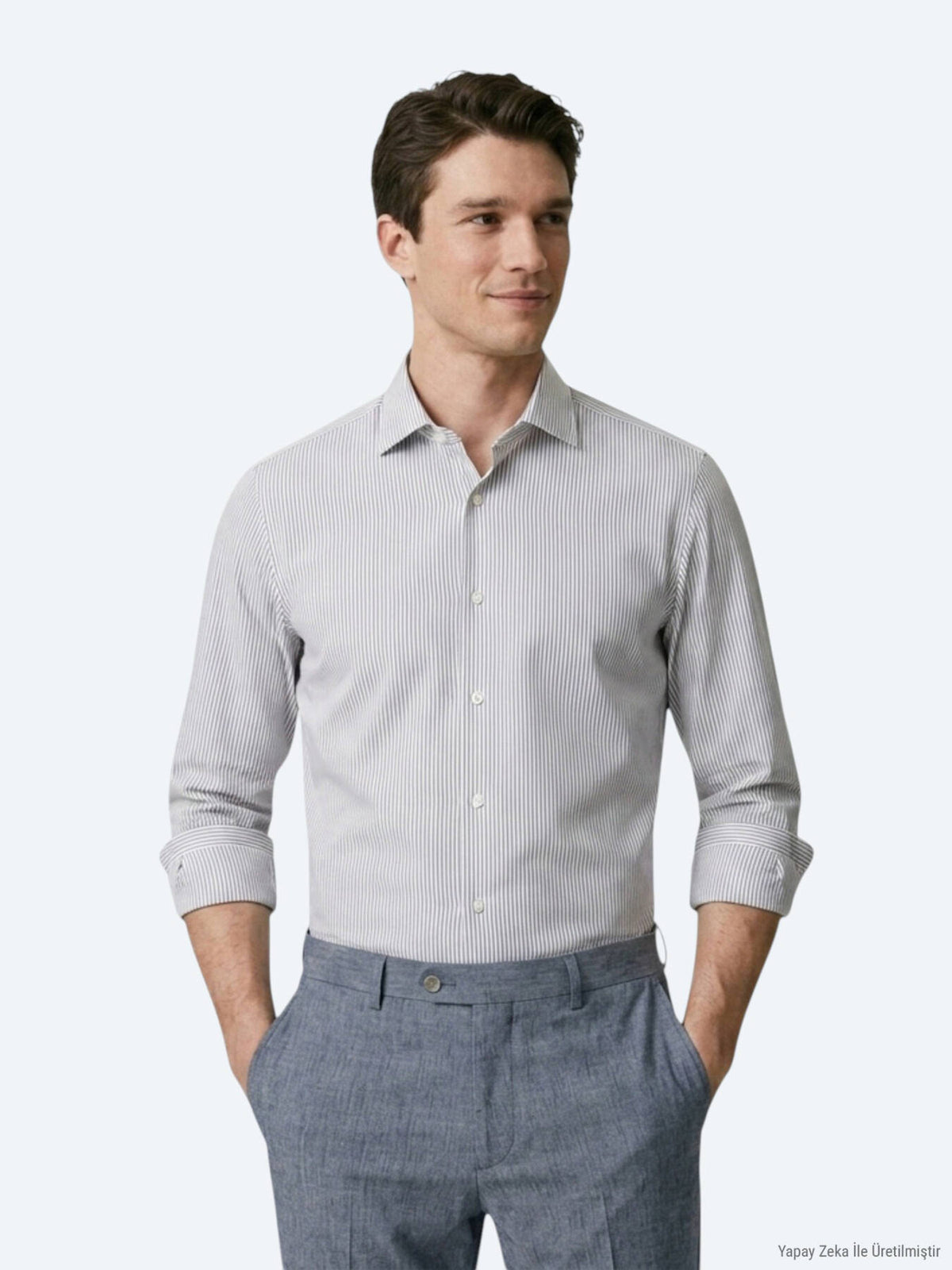 Lacivert Çizgili Regular Fit Uzun Dokuma Casual Pamuk Karışımlı Gömlek