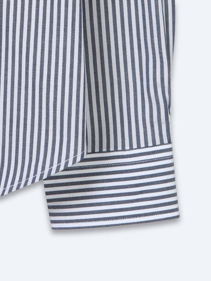 Lacivert Çizgili Regular Fit Uzun Dokuma Casual Pamuk Karışımlı Gömlek