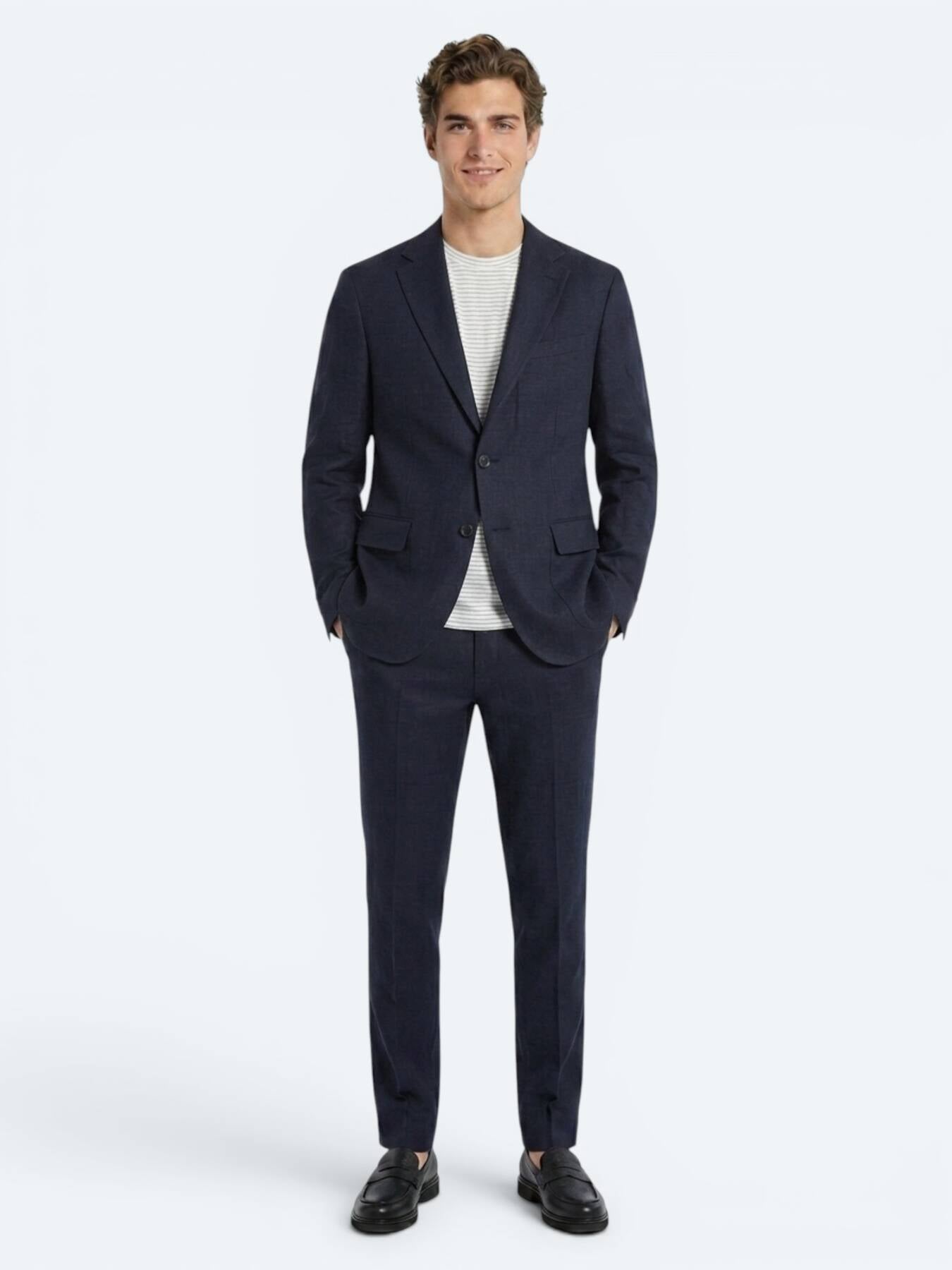 Lacivert Comfort Fit %100 Keten Takım Elbise