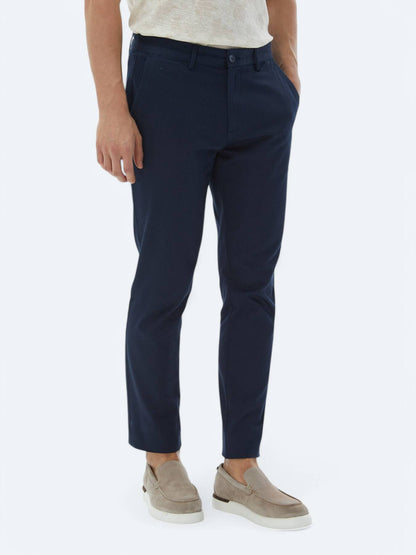 Lacivert Dokuma Regular Fit Casual Pamuk Karışımlı Pantolon