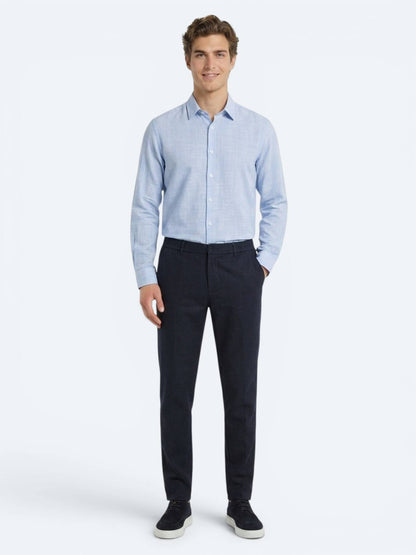 Lacivert Dokuma Relaxed Fit Casual Pamuk Karışımlı Pantolon