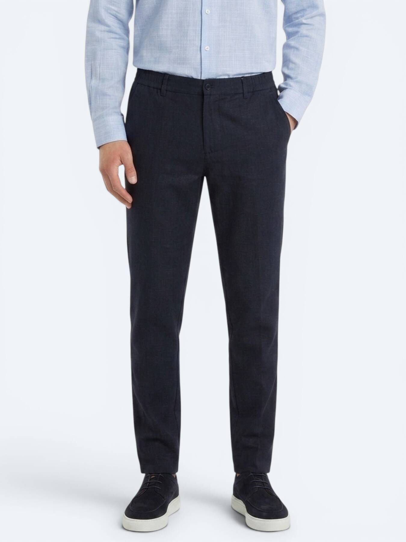 Lacivert Dokuma Relaxed Fit Casual Pamuk Karışımlı Pantolon