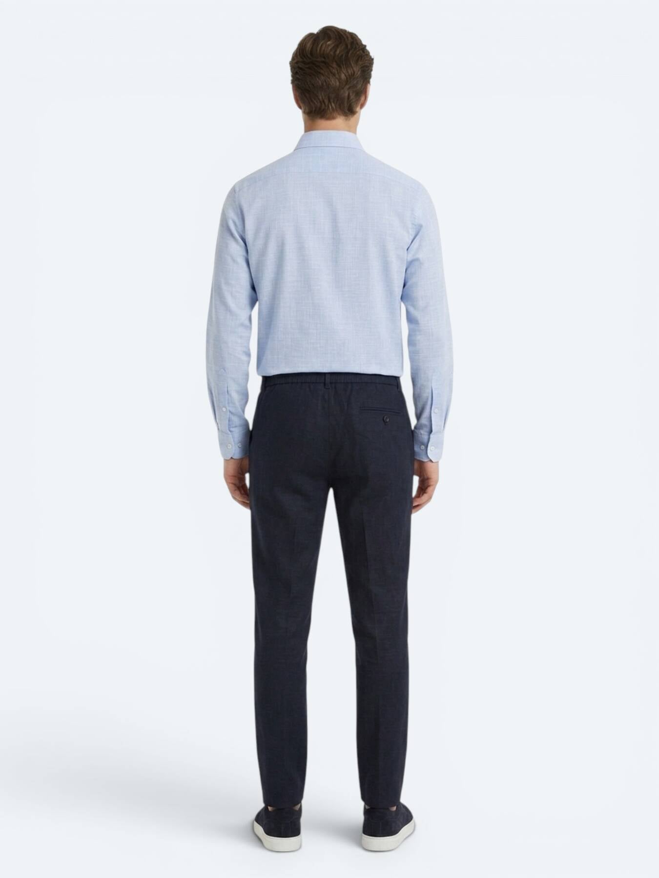 Lacivert Dokuma Relaxed Fit Casual Pamuk Karışımlı Pantolon