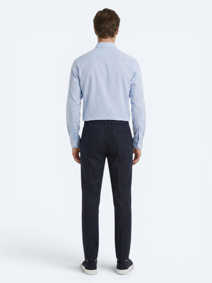 Lacivert Dokuma Relaxed Fit Casual Pamuk Karışımlı Pantolon