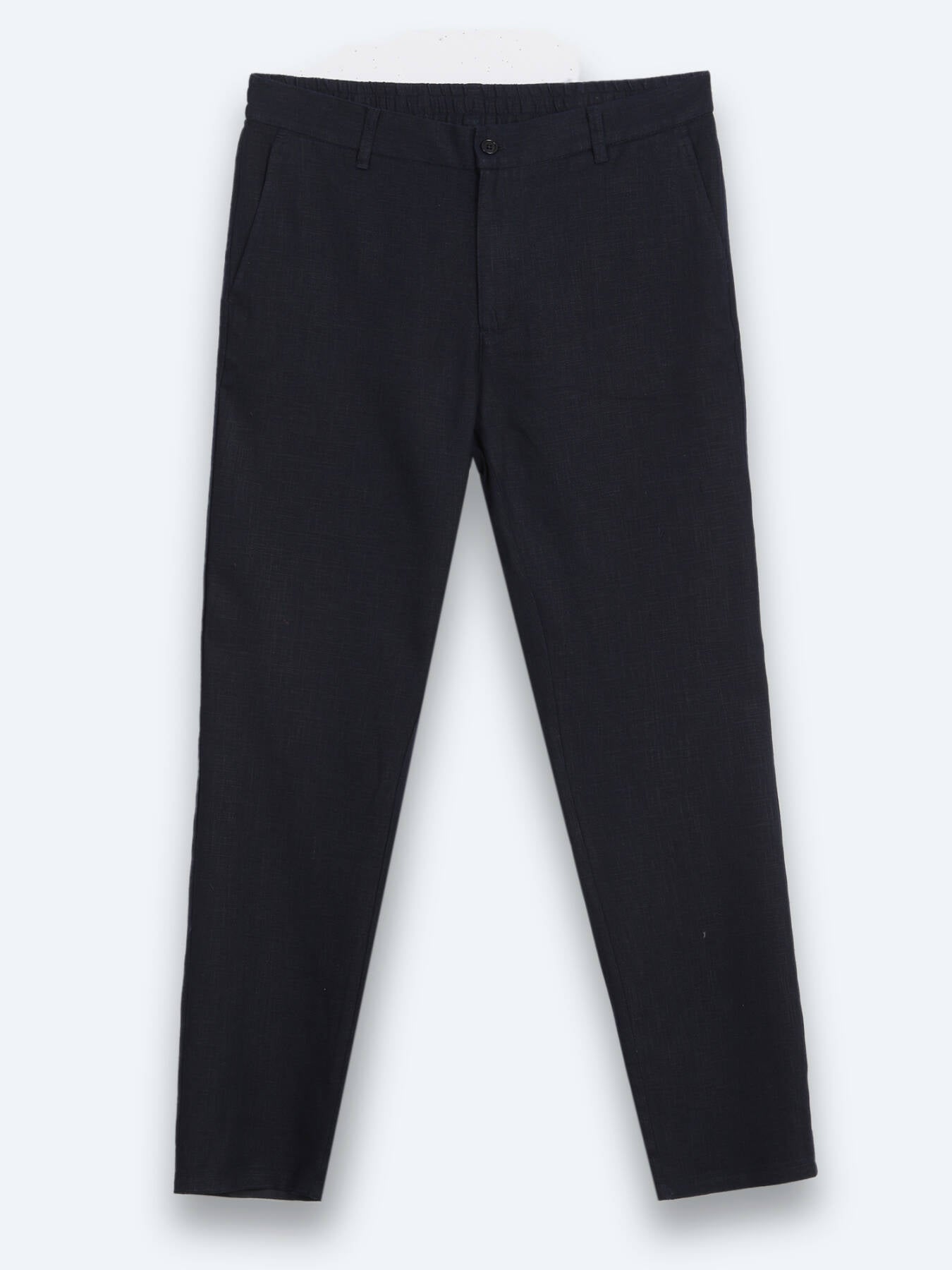 Lacivert Dokuma Relaxed Fit Casual Pamuk Karışımlı Pantolon