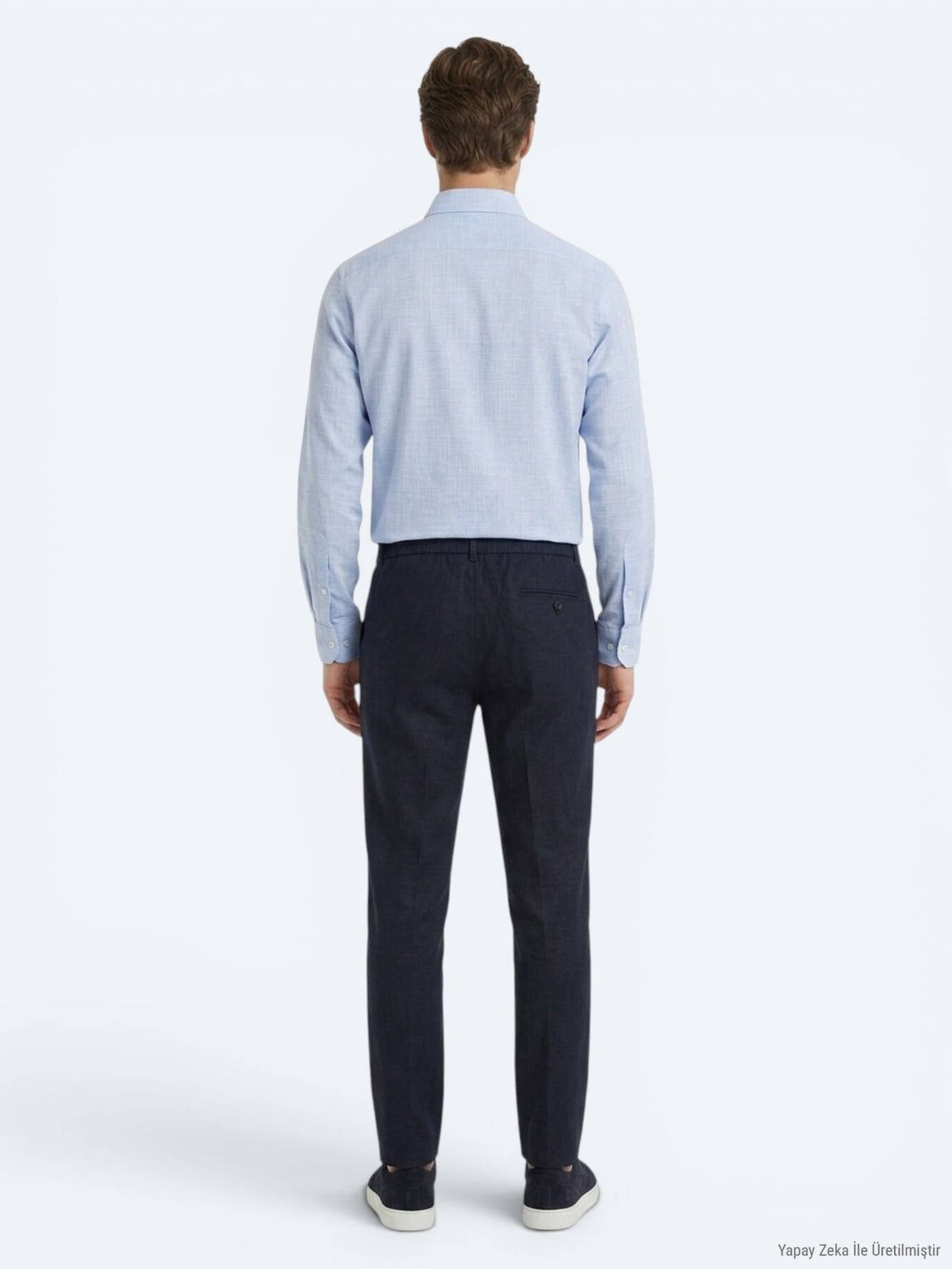 Lacivert Dokuma Relaxed Fit Casual Pamuk Karışımlı Pantolon