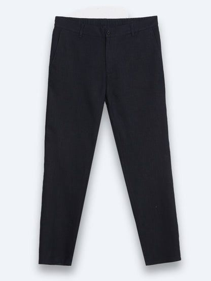 Lacivert Dokuma Relaxed Fit Casual Pamuk Karışımlı Pantolon