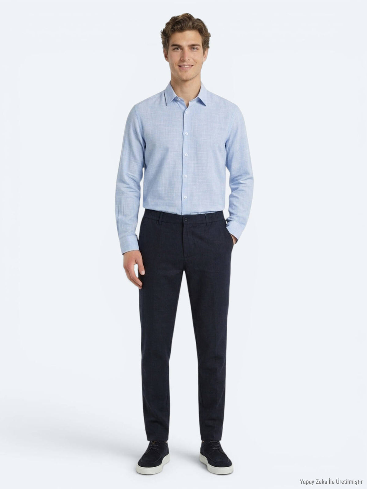 Lacivert Dokuma Relaxed Fit Casual Pamuk Karışımlı Pantolon