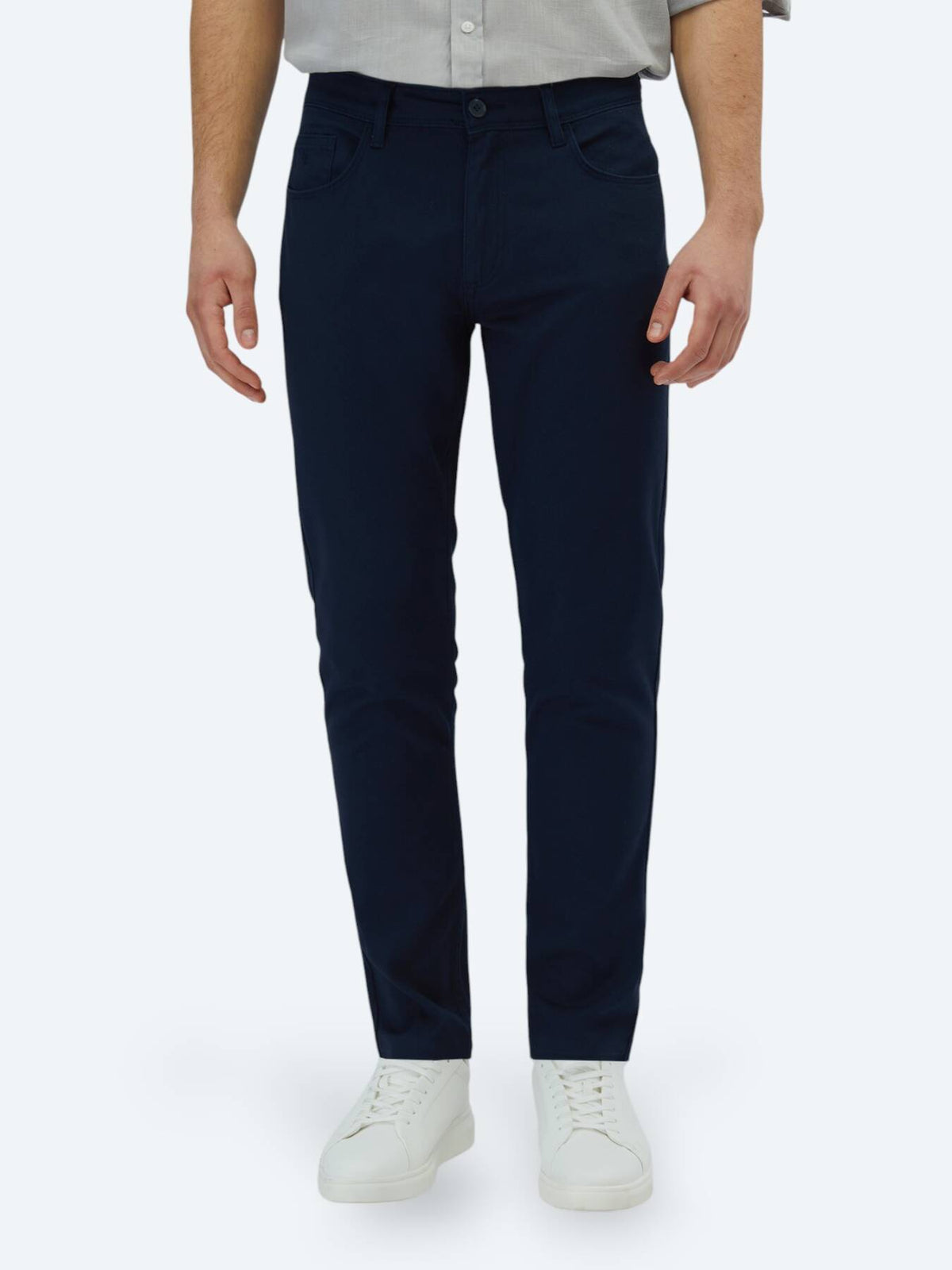 Lacivert Dokuma Slim Fit Casual Pamuk Karışımlı Pantolon