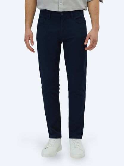 Lacivert Dokuma Slim Fit Casual Pamuk Karışımlı Pantolon