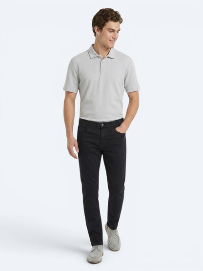 Lacivert Dokuma Slim Fit Spor Pamuk Karışımlı Pantolon
