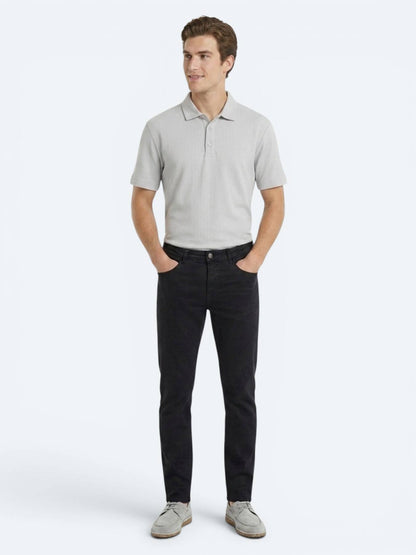 Lacivert Dokuma Slim Fit Spor Pamuk Karışımlı Pantolon