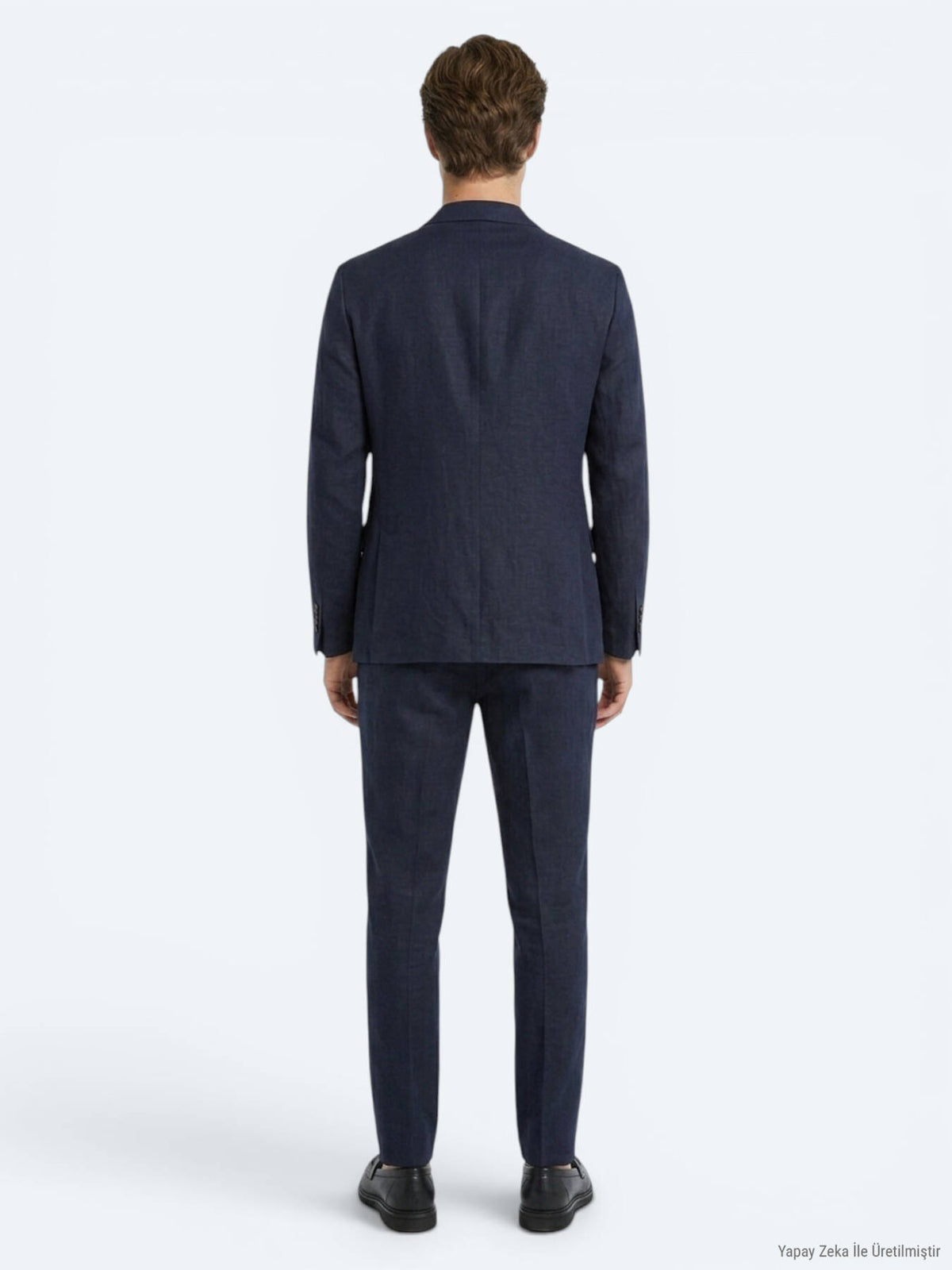 Lacivert Düz Comfort Fit %100 Keten Takım Elbise
