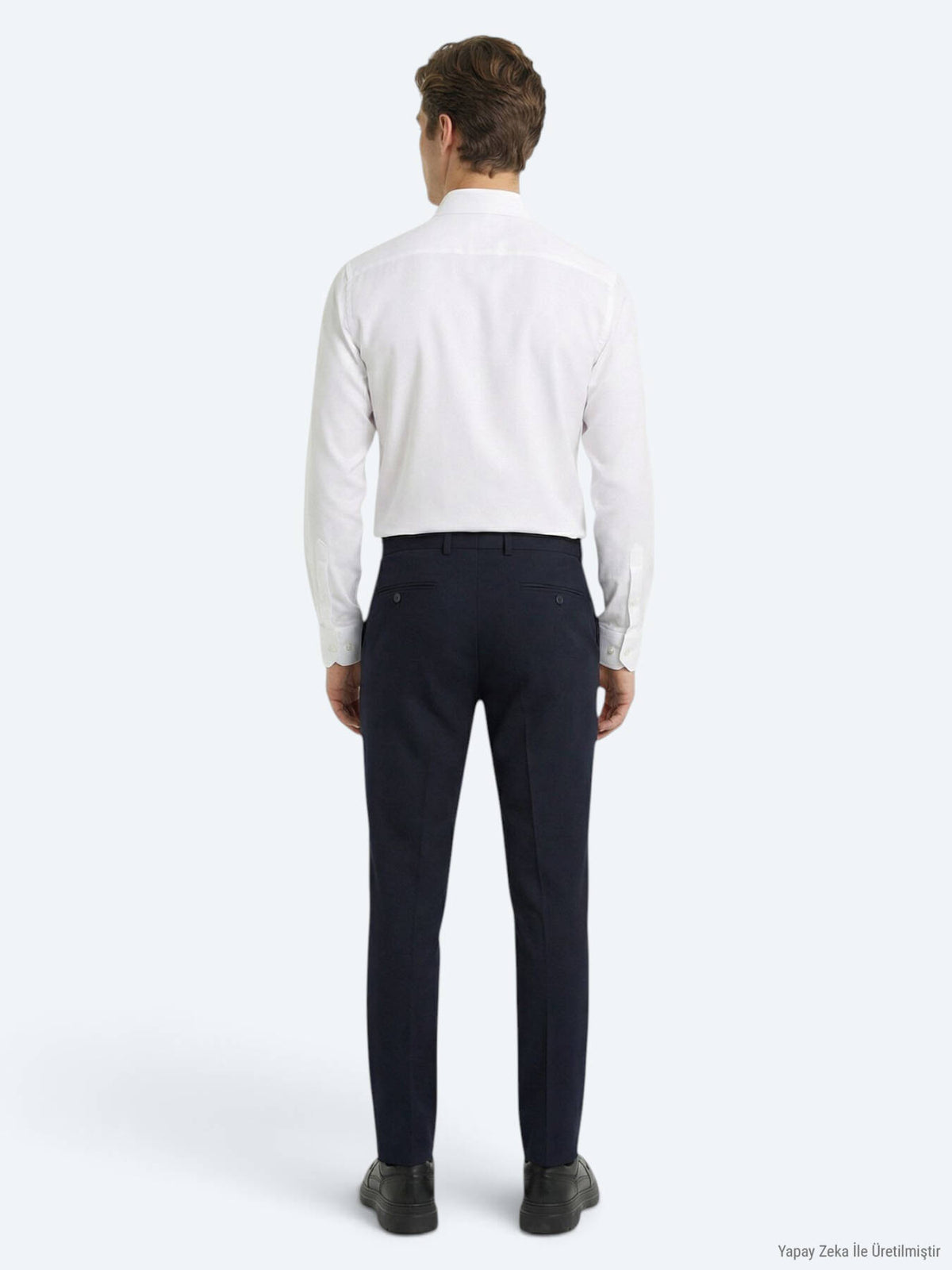Lacivert Dokuma Fitted Fit Klasik Yün Karışımlı Pantolon