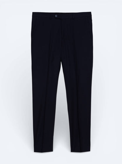 Lacivert Dokuma Fitted Fit Klasik Yün Karışımlı Pantolon