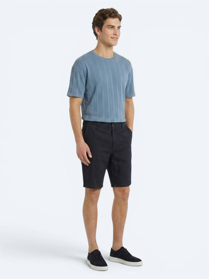 Lacivert Düz Dokuma Jogging Fit Casual Pamuk Karışımlı Bermuda