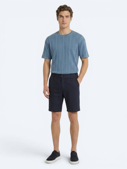 Lacivert Düz Dokuma Jogging Fit Casual Pamuk Karışımlı Bermuda