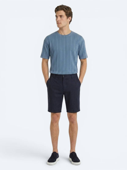 Lacivert Düz Dokuma Jogging Fit Casual Pamuk Karışımlı Bermuda