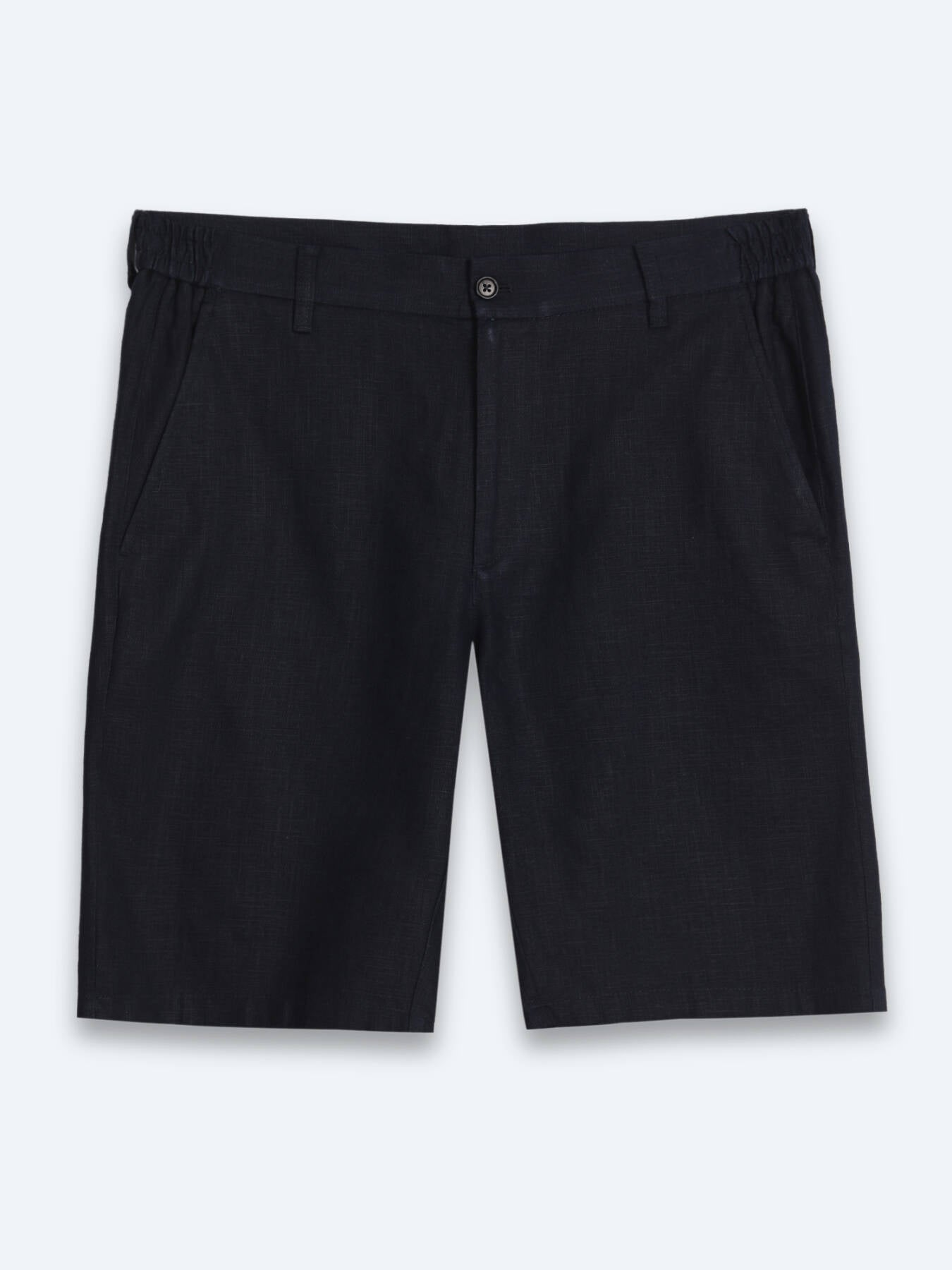 Lacivert Düz Dokuma Jogging Fit Casual Pamuk Karışımlı Bermuda
