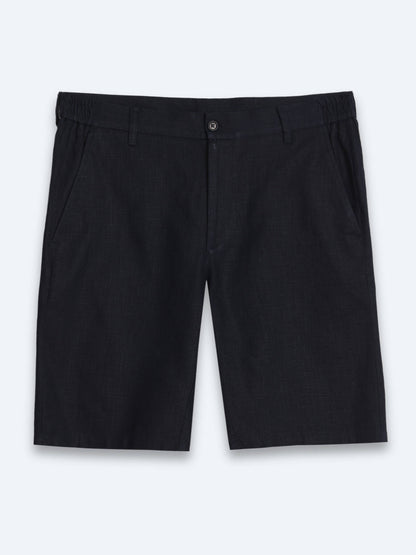 Lacivert Düz Dokuma Jogging Fit Casual Pamuk Karışımlı Bermuda
