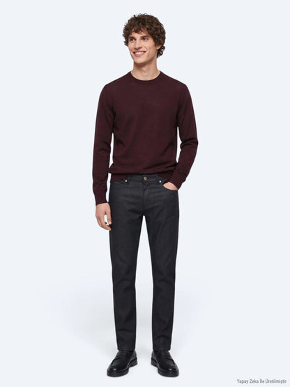 Lacivert Düz Dokuma Slim Fit Spor Pamuk Karışımlı Pantolon