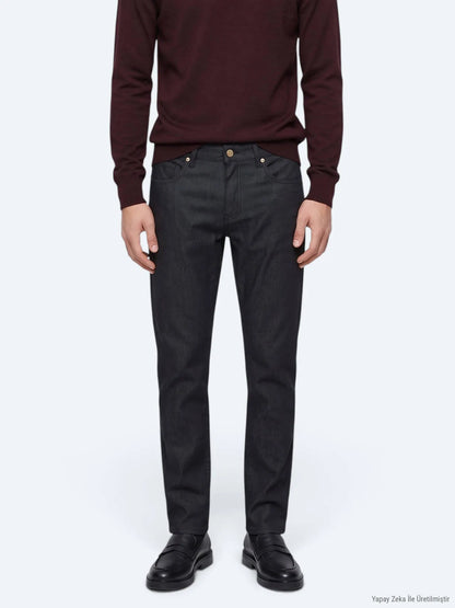 Lacivert Düz Dokuma Slim Fit Spor Pamuk Karışımlı Pantolon