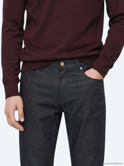 Lacivert Düz Dokuma Slim Fit Spor Pamuk Karışımlı Pantolon