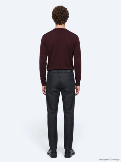 Lacivert Düz Dokuma Slim Fit Spor Pamuk Karışımlı Pantolon