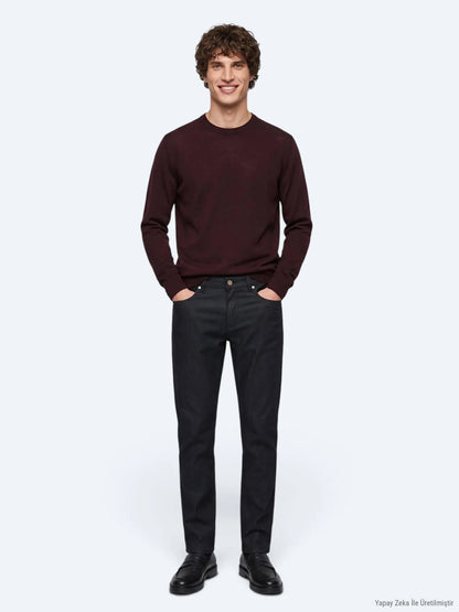 Lacivert Düz Dokuma Slim Fit Spor Pamuk Karışımlı Pantolon