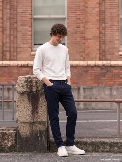 Lacivert Düz Dokuma Slim Fit Spor Pamuk Karışımlı Pantolon