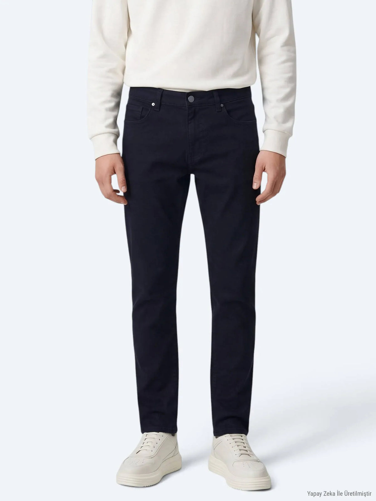 Lacivert Düz Dokuma Slim Fit Spor Pamuk Karışımlı Pantolon
