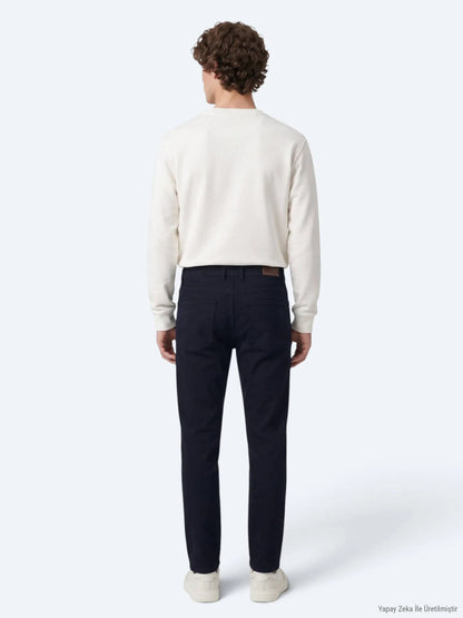 Lacivert Düz Dokuma Slim Fit Spor Pamuk Karışımlı Pantolon