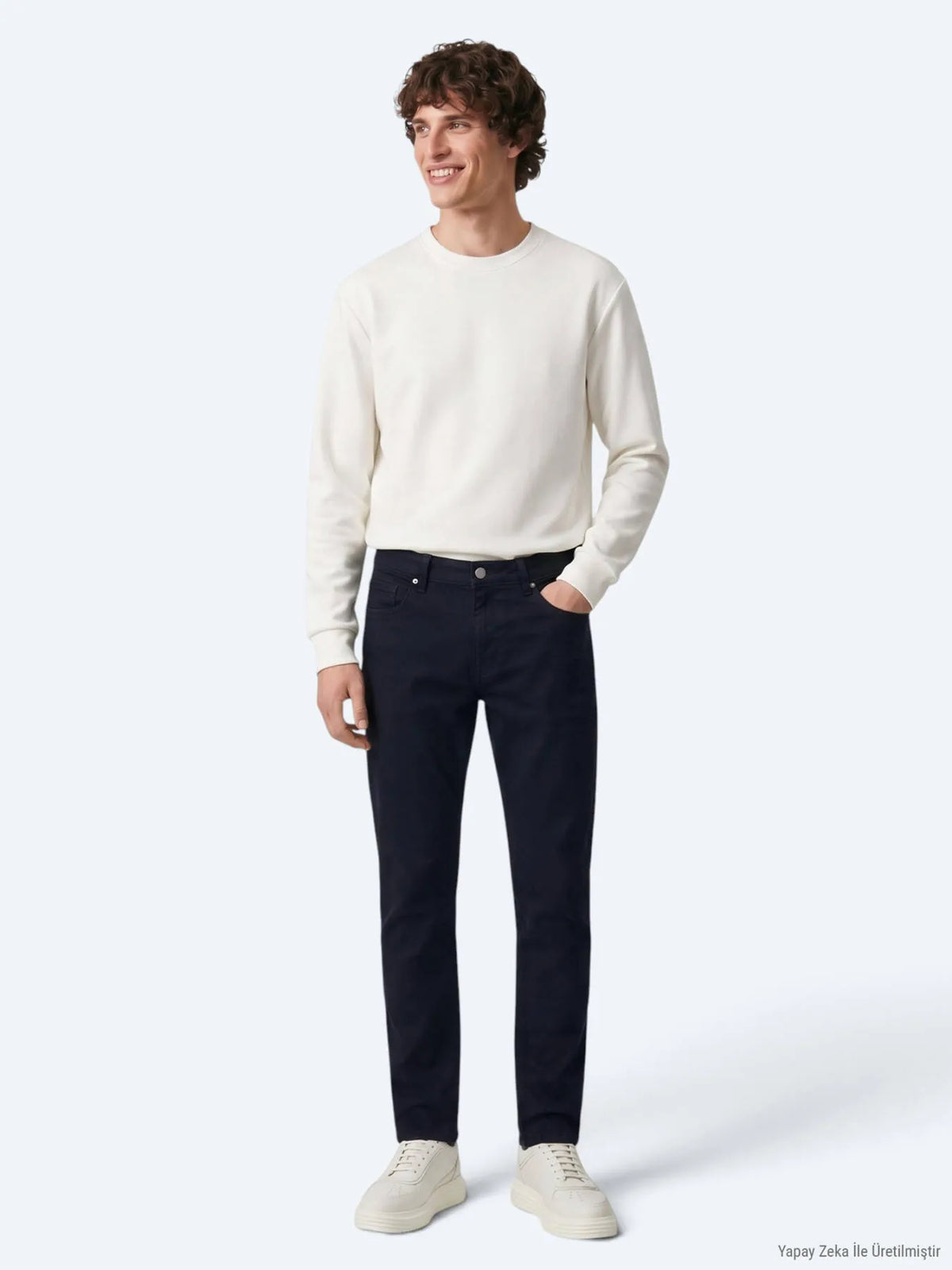 Lacivert Düz Dokuma Slim Fit Spor Pamuk Karışımlı Pantolon