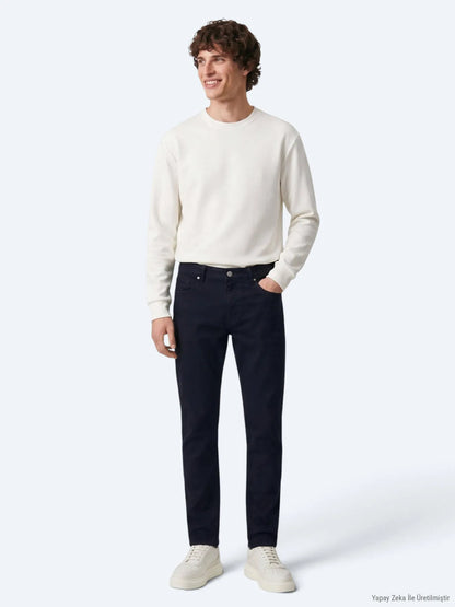 Lacivert Düz Dokuma Slim Fit Spor Pamuk Karışımlı Pantolon