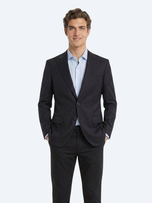Lacivert Düz Modern Fit Yün Karışımlı Takım Elbise
