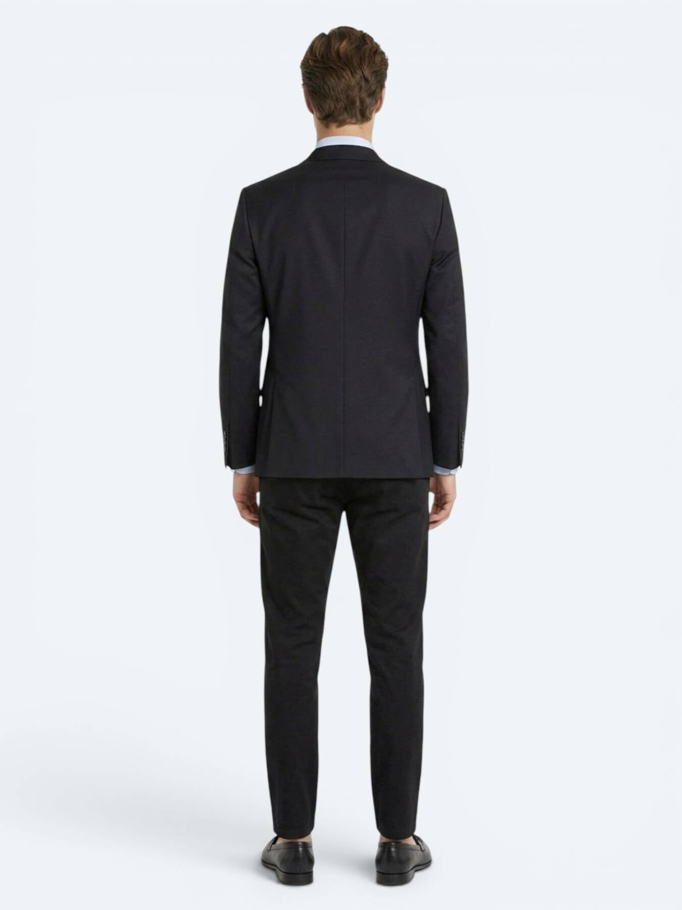 Lacivert Düz Modern Fit Yün Karışımlı Takım Elbise