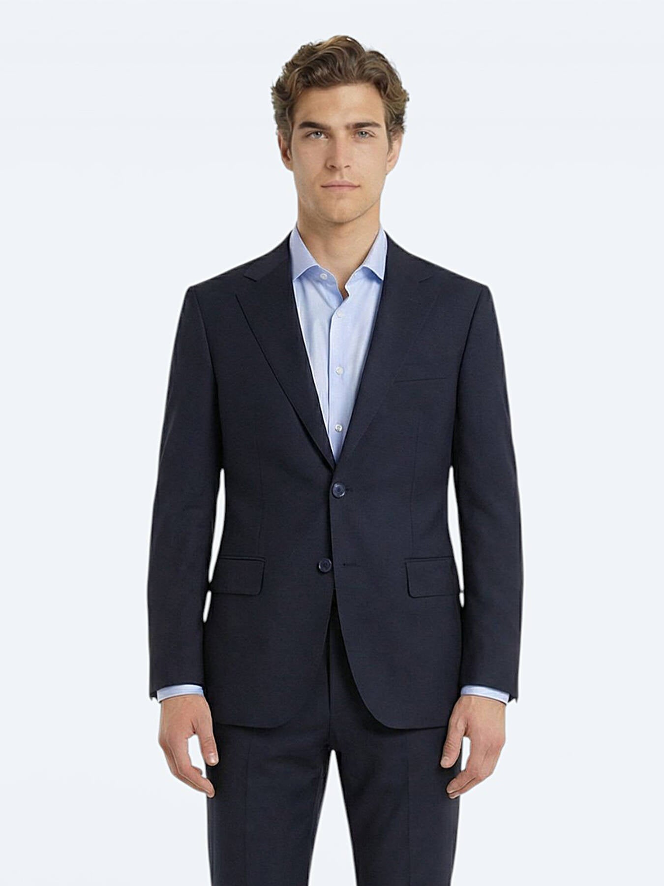 Lacivert Düz Modern Fit Yün Karışımlı Takım Elbise