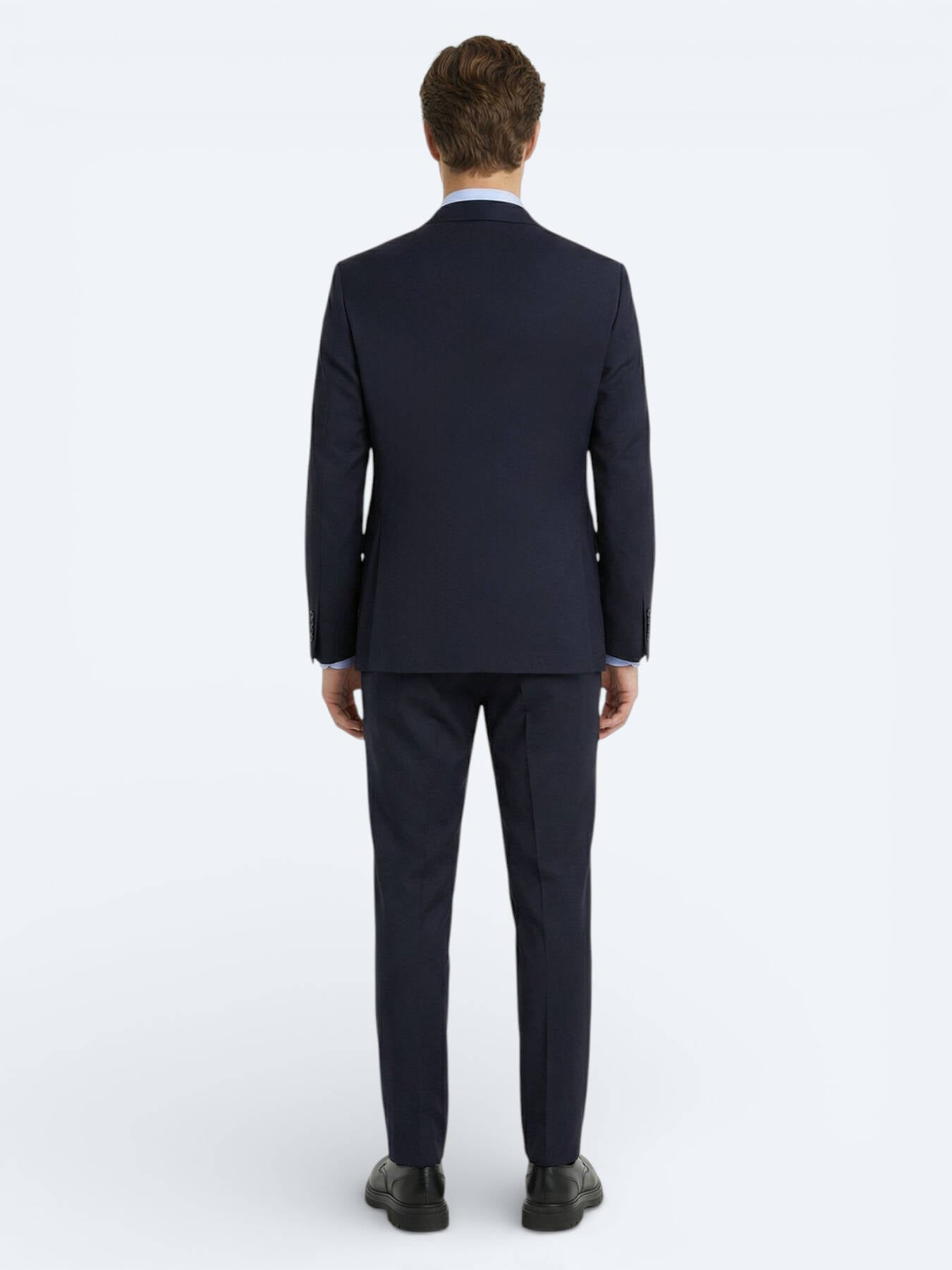 Lacivert Düz Modern Fit Yün Karışımlı Takım Elbise