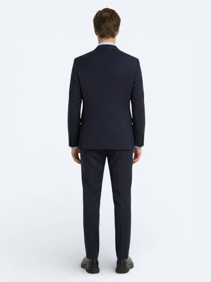 Lacivert Düz Modern Fit Yün Karışımlı Takım Elbise