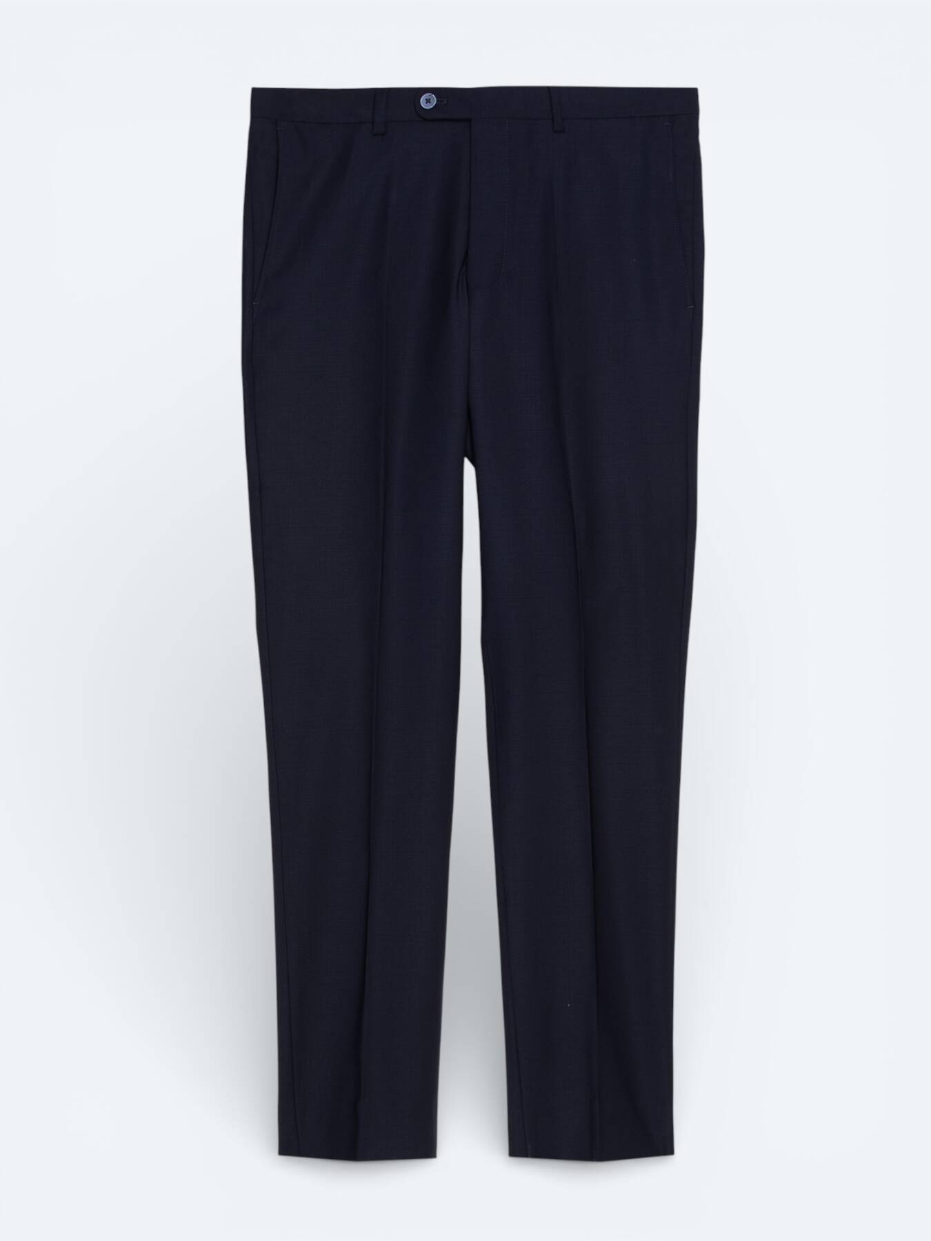 Lacivert Düz Modern Fit Yün Karışımlı Takım Elbise