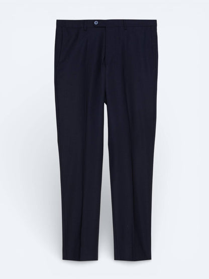 Lacivert Düz Modern Fit Yün Karışımlı Takım Elbise