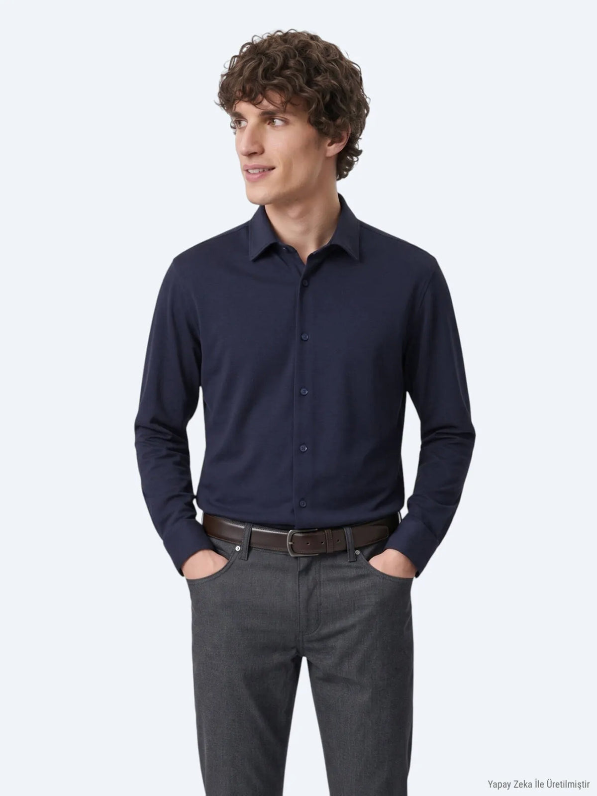 Lacivert Düz Regular Fit Uzun Casual %100 Pamuk Gömlek